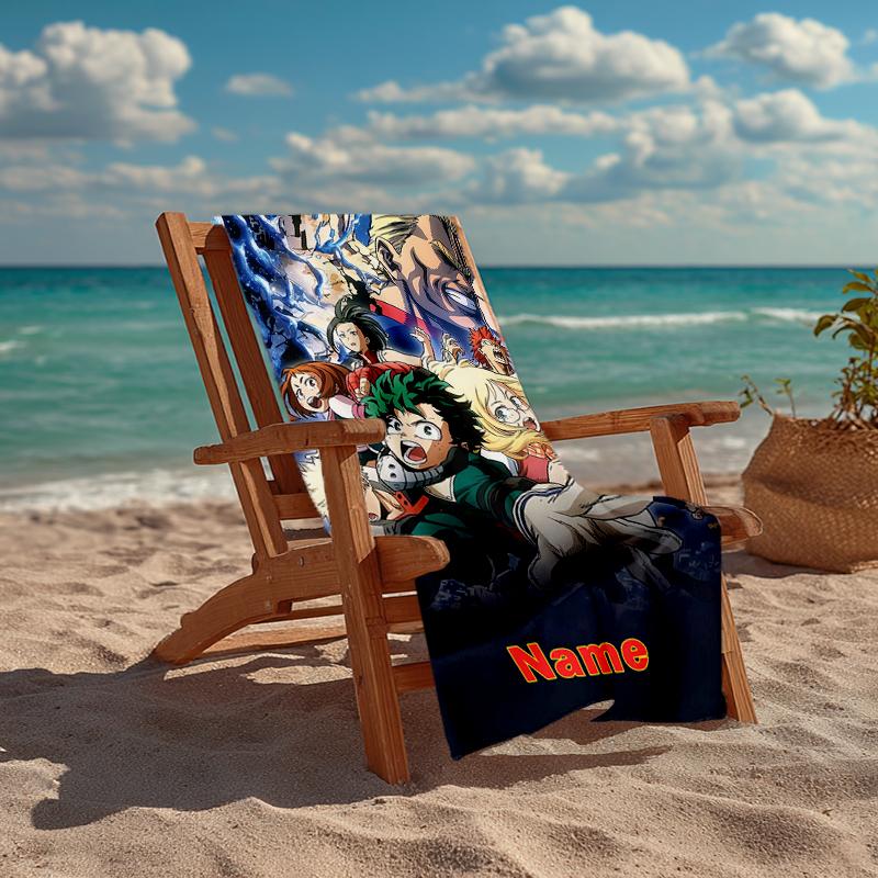 Custom Name Ultra-Soft Beach Towel with My Hero Academia Theme,Ideal for Pool - Camping, Diving - Perfect Travel Essential, Vibrant Beach Towel.