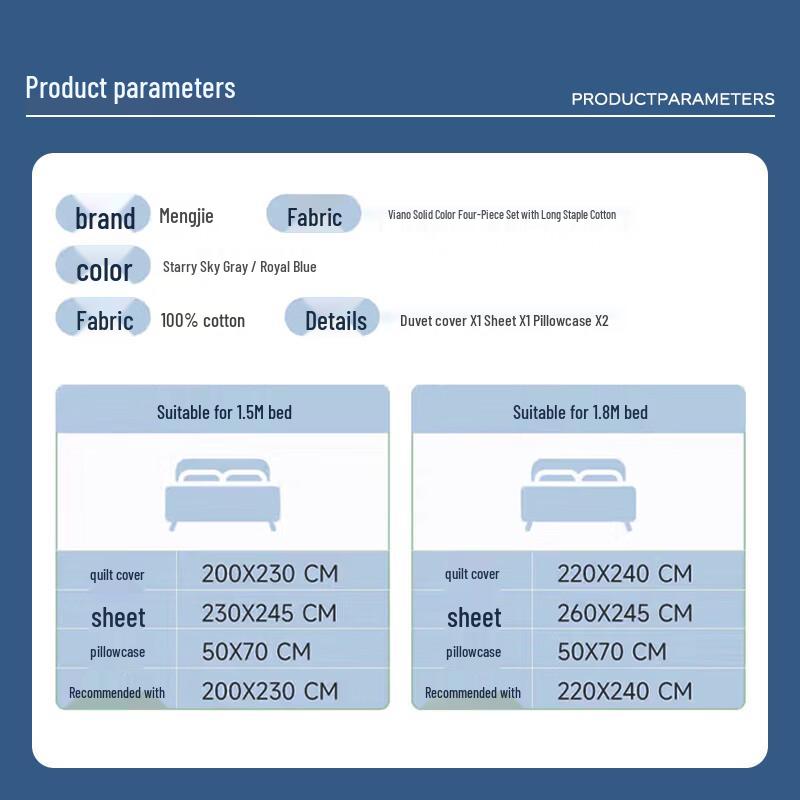 Mengjie 70th Anniversary 60S Long-Staple Cotton Sateen 4-Piece Bedding Set
