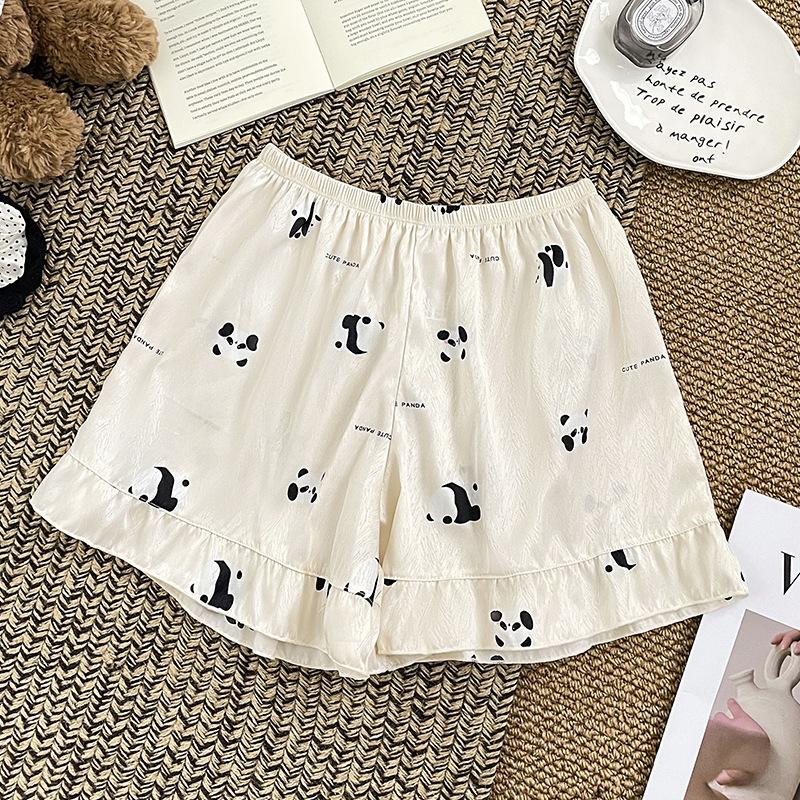 Ladies Summer Thin Cartoon Sweet Floral Satin Ice Silk Breathable Loose Comfortable Leggings