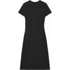 Fila Original Logo Solid Color Slit Fashion Casual Simple Slim Knit Round Neck Pullover Short Sleeve Dress Women Dresses Black F51W429302F-BK