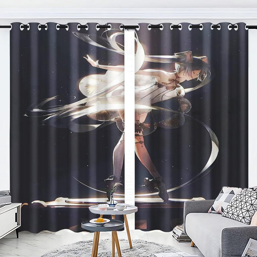 Anime Girl Curtain Digital Print Cartoon Window Animation Bedroom Fashion Style Cute Home Decoration Polyester Blackout For Master Made Of