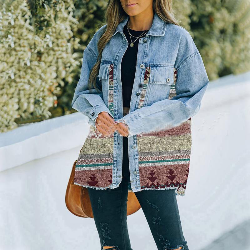 Women's Denim Jacket Autumn and Winter New Design Sense Women's Clothing Denim Stitching Woolen Coat Retro Jacket Casual Trend