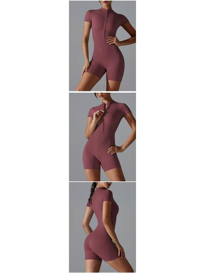 High-End Summer Yoga & Running Set: Zipper Collar, Quick-Dry, Short Sleeve Top for Women