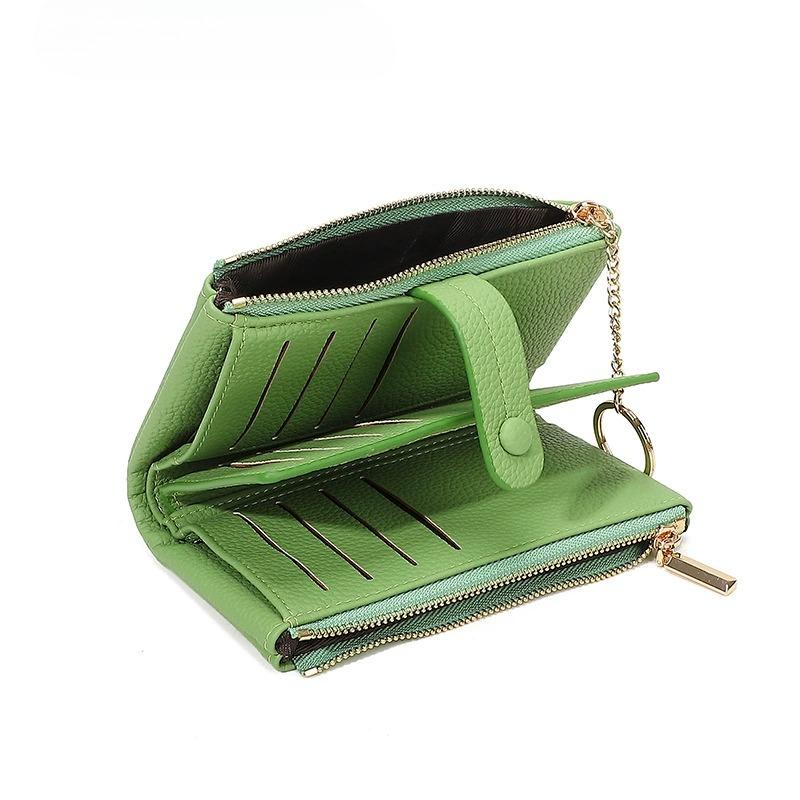 Kette Damen Geldbörse Minimalistisch Doppelreißverschluss Kurz Dreilagig Große Kapazität Geldbörse Kartenhalter Ausweishalter Kreditkartenhalter Geldsack