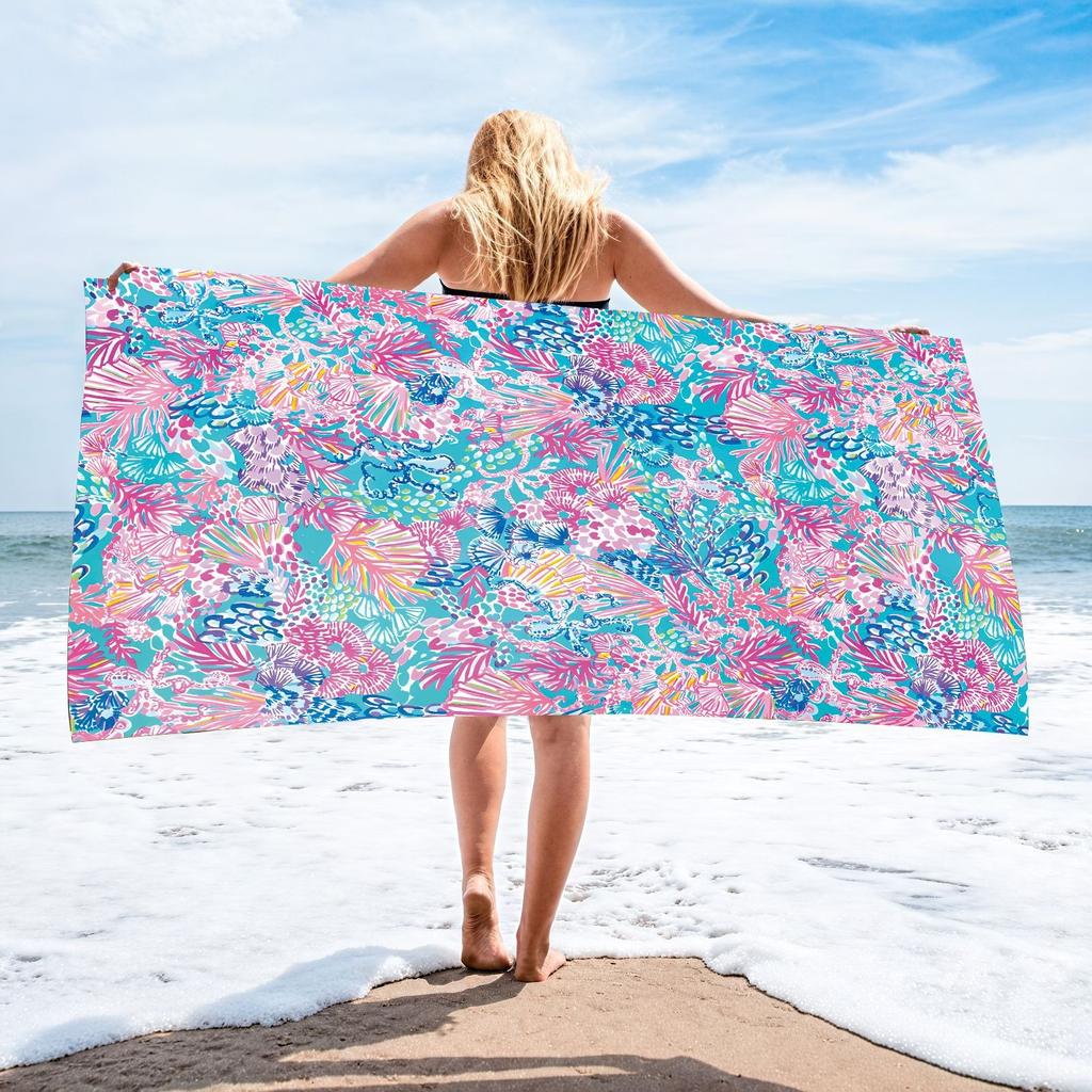 Sugar Skull Floral Beach Towel Day of The Dead Polyester Bath Towel Quick Dry Sandproof Blanket for Summer Swim Pool Travel