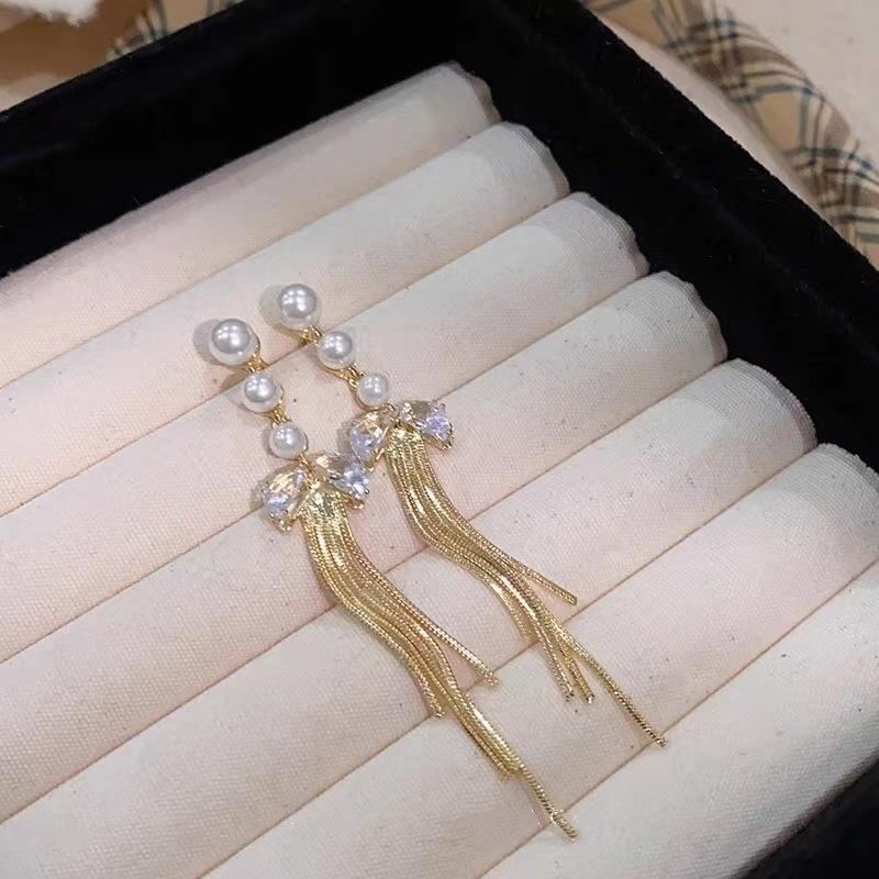 New Design Pearl Long Fringed Earrings Light Luxury Fashion Earrings High-end Ear Jewelry