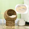 Woven Banana Leaf Elevated Cat Bed Wicker Kitten Basket Pet Den. House Cosy Cave with Soft Cushion Dome 42x33x52cm Brown
