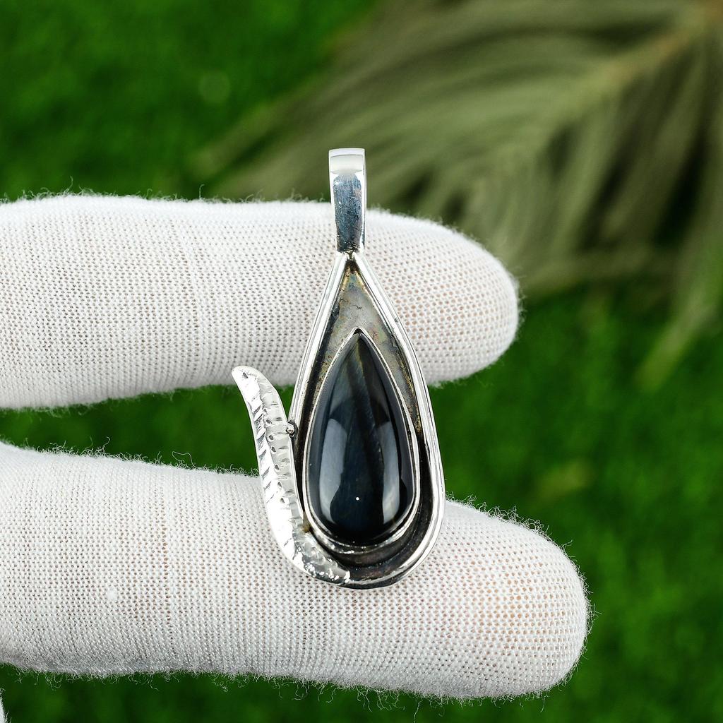 925 Silver Pear Nellite Gemstone Wife Anniversary Wedding Handcrafted Pendant