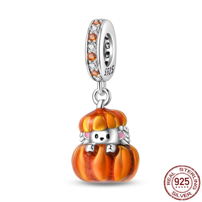 Copper Autumn Brown Music Squirrel Scarecrow Pumpkin Maple Leaves Charm Bead Women'S Bracelets Diy Jewelry Gift