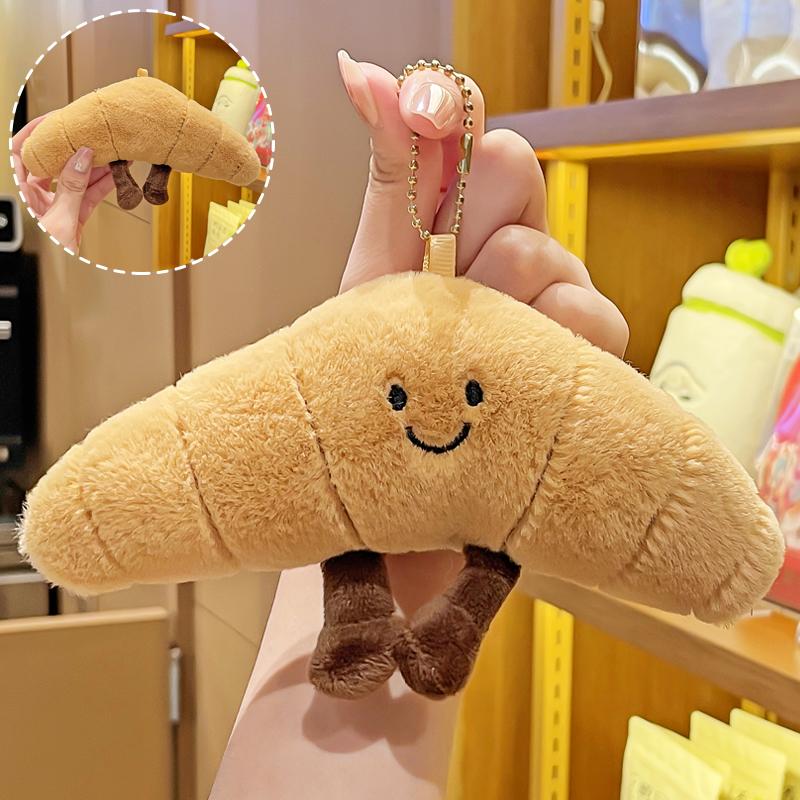 Creative Cartoon Cute Plush Food Croissant Cheese Cheese Keychain Doll Bag Pendant Doll Pendant Gift for Friends