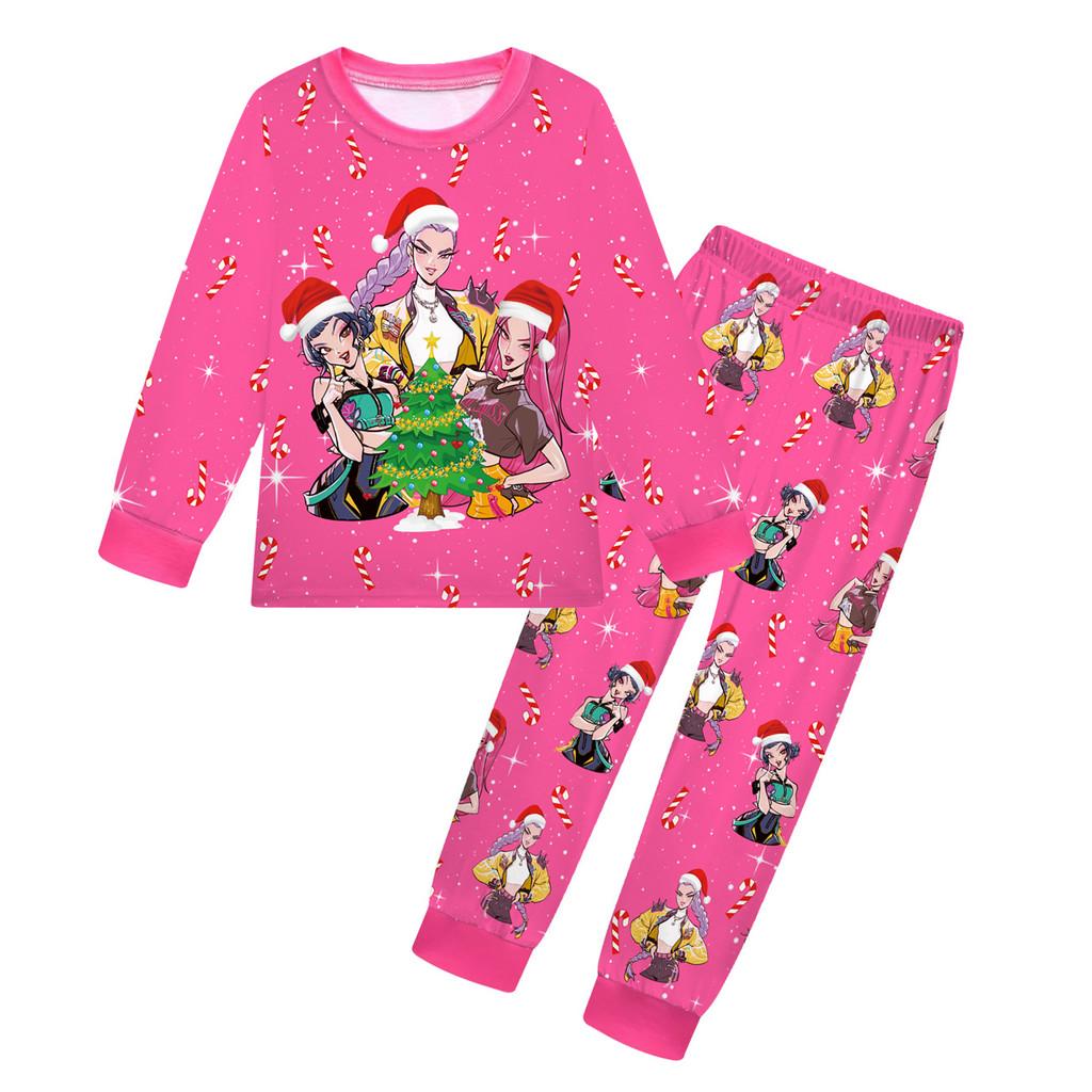 Kids Girls K-POP Rumi Zoey Mira Printed Casual Long Sleeves T-Shirt Pants Trousers Clothes Set