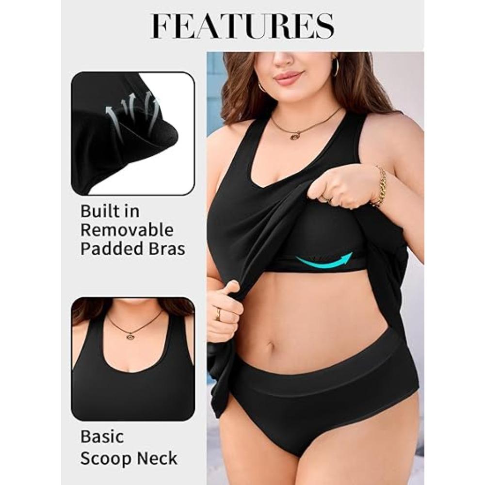 Charmleaks Plus Size Summer Dresses with Built In Bra Pockets Beach Sundress Casual Sleeveless Scoop Neck Tank Dress 1X-4X