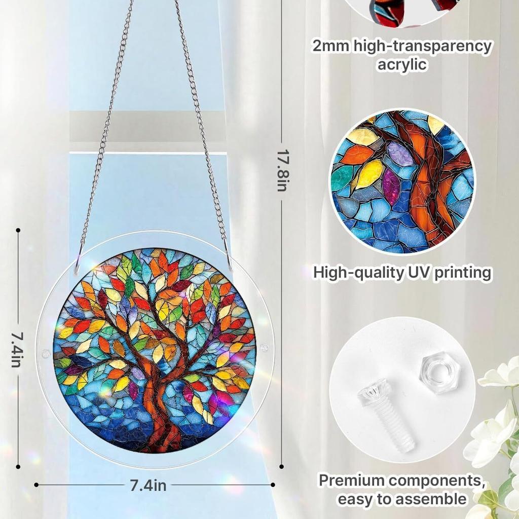 Acrylic Puzzle Sun Catcher Painted Glass Pendant - 19cm, Various Patterns, DIY Craft Hanging Ornament, Home Decor, Gift