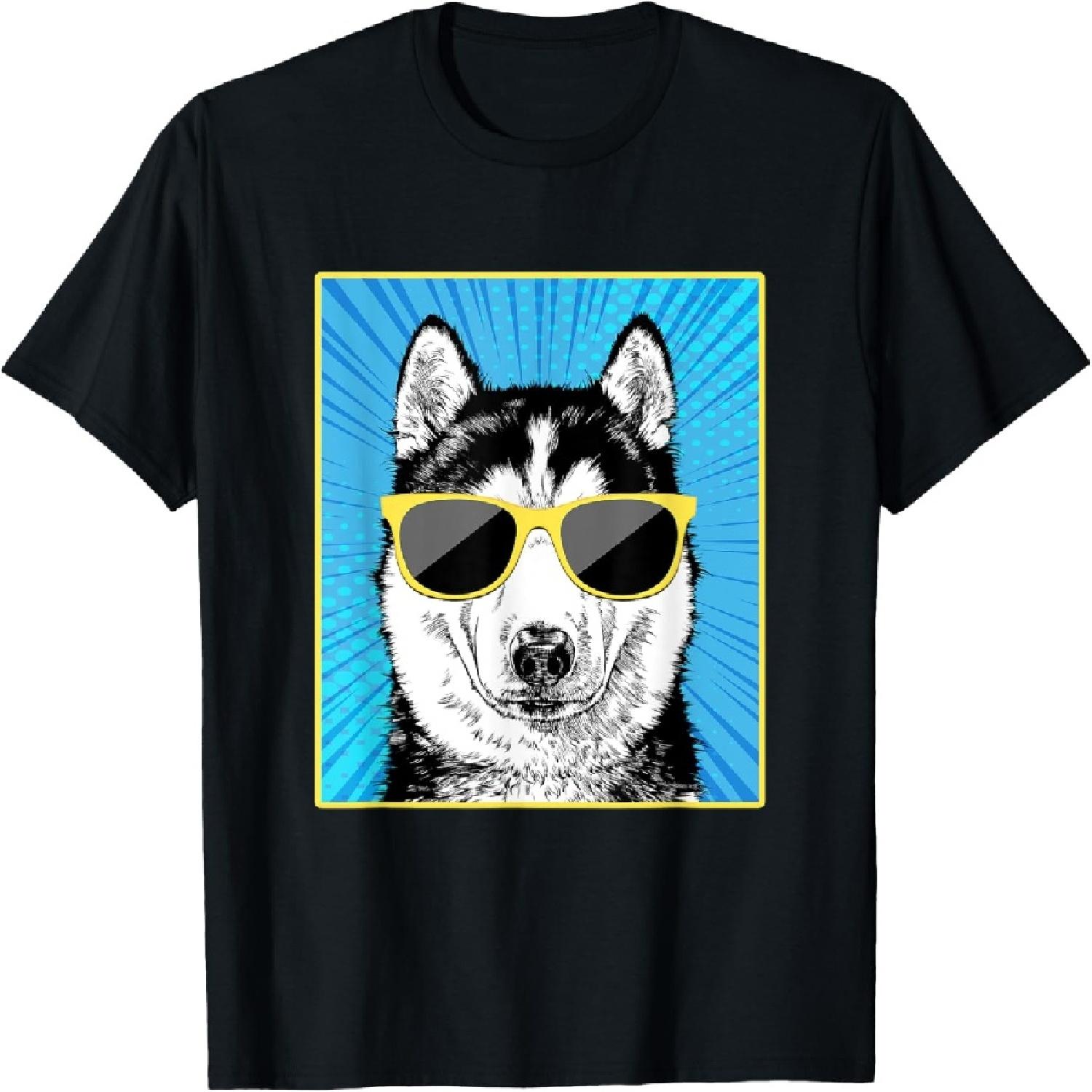 

Siberian Husky Portrait Pop Art Dog with Sunglasses T-Shirt XXXXXL різнокольоровий