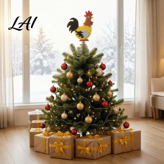 Farmhouse Cork Decoration Felt Rooster Christmas Tree Topper Xmas Top Cock Decoration Decor Animal Topper with Metal Spring Base Party Supplies