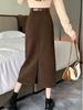 Women's High-Waist Corduroy Skirt: Retro Mid-Length with Spring/Autumn Slit & Hong Kong Style Drape.
