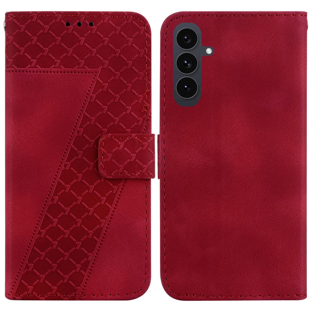 For Samsung Galaxy S25 FE Stand Case 7-Shaped Pattern Imprint Leather Phone Cover with Strap