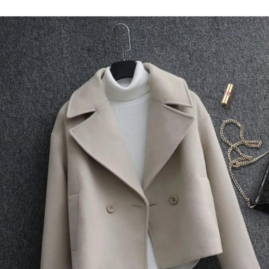 New Autumn Korean Style College Style Mini Short Wool Coat for Petite Women, Dragon Phoenix Velvet Overcoat