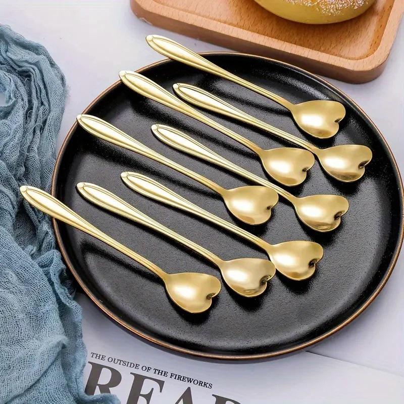 10-Piece Polished Stainless Steel Heart-Shaped Coffee Spoon Set - Durable Stirring Utensils For Home, Kitchen, And Dining Room