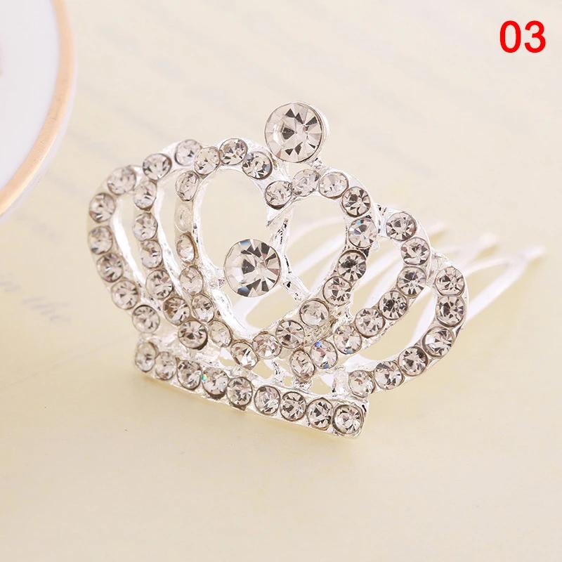 Girls Hair Accessories Mini Crown for Kids Bling Rhinestone Tiaras Hair Combs Princess Diadem Love Heart Shaped Headbands