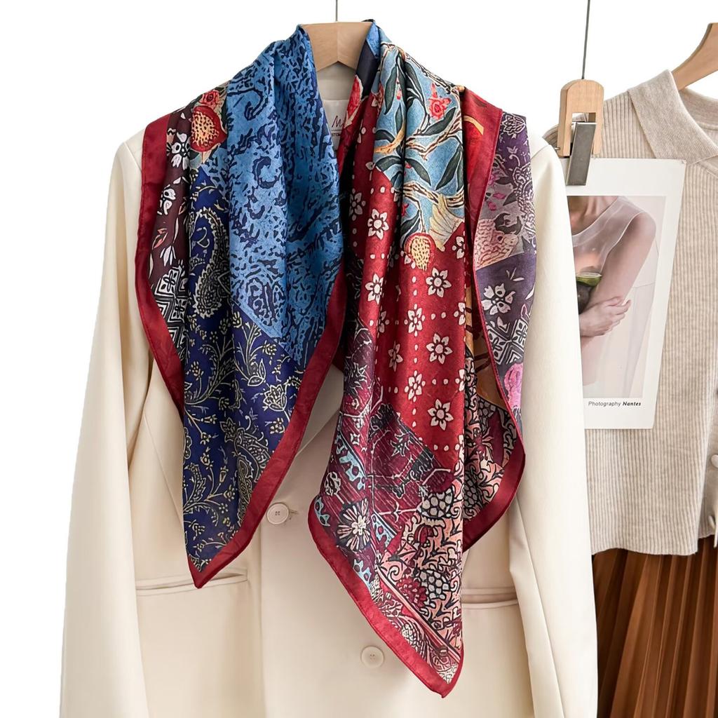 Chinese Style Peony Velvet Square Scarf 91 Women's Spring and Autumn Silk Scarf Shawl Two-color Different-faced Scarf Mother Gift