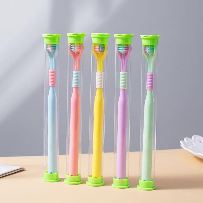 3 Sided Toothbrush Adult Three Headed U-shaped Macaroon Color Toothbrush GZW