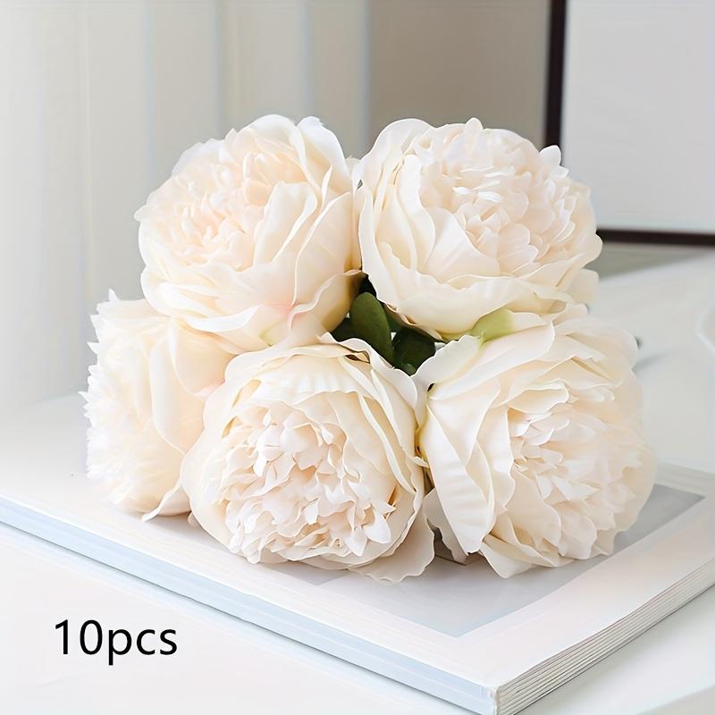 10pcs Artificial Flowers, 5 Heads Silk Flowers Fake Peony, Silk Flower Fake Hand-held Flower, Home Living Room Indoor and Outdoor Decoration