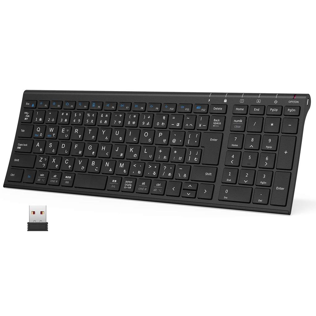 iClever Wireless Keyboard, JIS Standard, Japanese Layout, Ultra-Slim, with Numeric Keypad, 2.4G Wireless Keyboard, USB Rechargeable, Full-Size