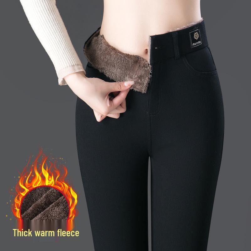 Warm High-Waist Skinny Denim Pants for Autumn/Winter - Slimming, Elastic, Plus Velvet Mom Jeans