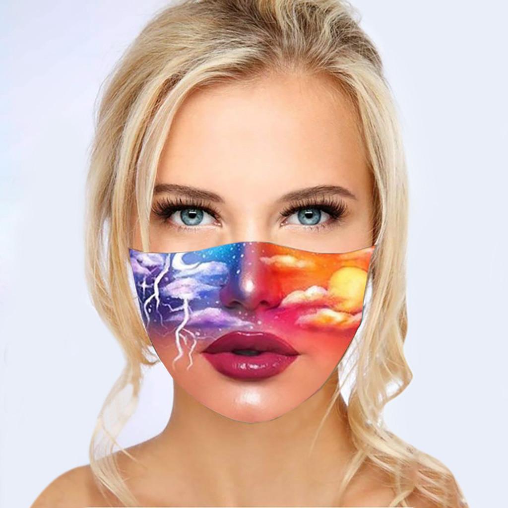 Reusable Dust Mask with Exaggerated Makeup Print for Women Washable Face Covering Adjustable Ear Loops Comfortable Fit
