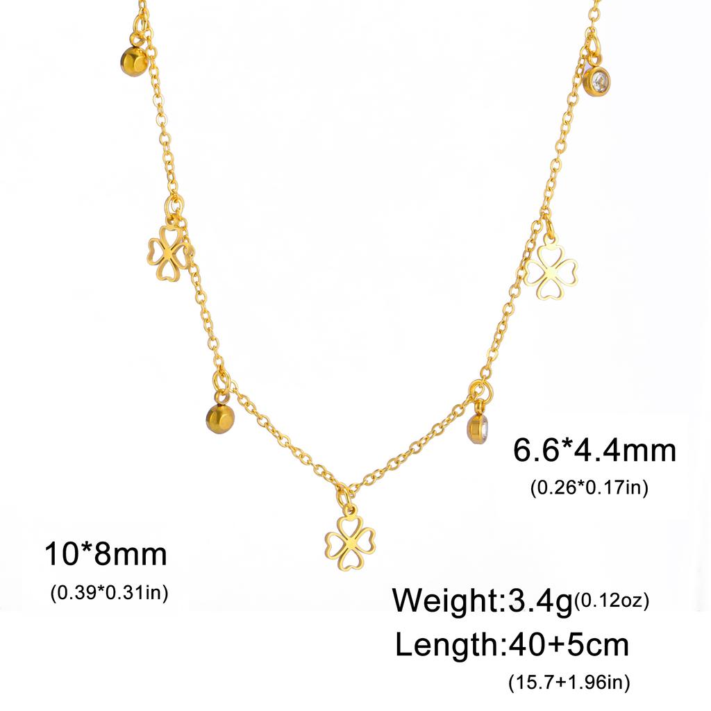 Teamer Four-Leaf Clover Clear Zircon Necklace Stainless Steel Little Charms Choker Lucky Jewelry Birthday Gift 2026 Spring New
