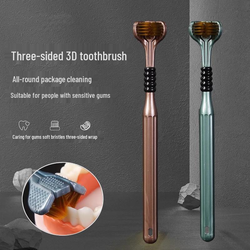 Luxury Three-Sided Soft Bristle Toothbrush: Comfortably Cleans Gums & Tongue