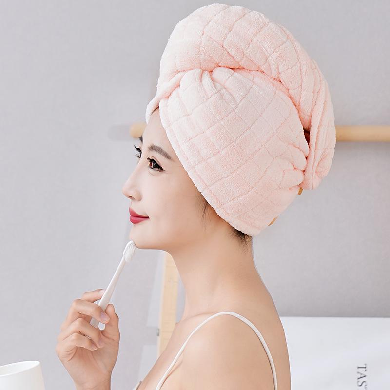 Women's Double Layer Quick-Dry Coral Fleece Hair Towel and Shower Cap - Super Absorbent and Thick with Headband
