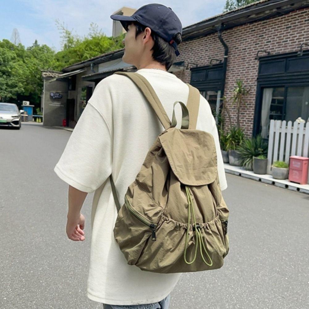 Lightweight Canvas Shoulder Bag Casual College Student Schoolbag Nylon Drawstring Backpack Travel