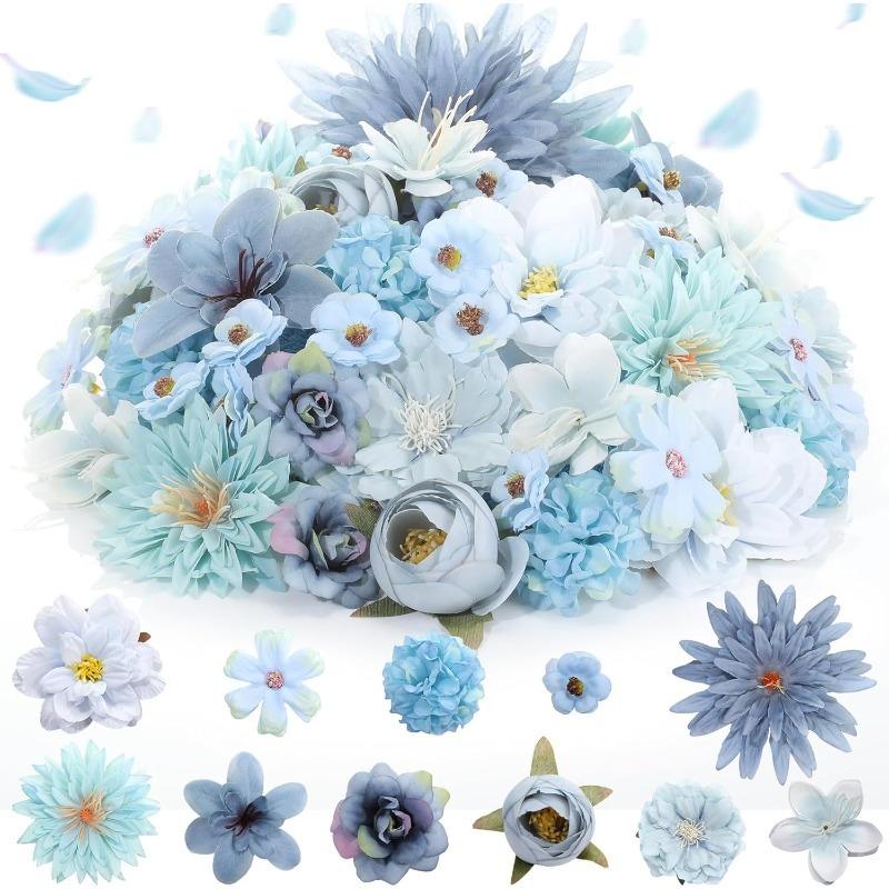 

20Pcs Mini Artificial Flower Heads Silk Crafts Fake Peony Daisy Rose Wedding Decoration Valentine s Day Party Wreaths Home Decor 20Pcs синий