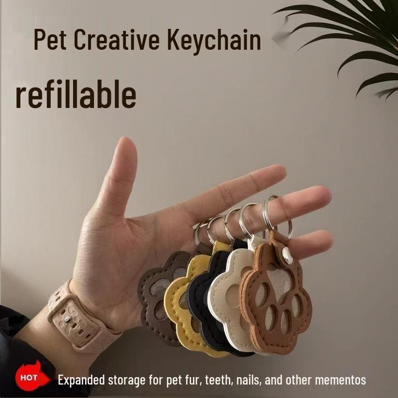 Leather Pet Fur Keychain with Dog Paw Charm