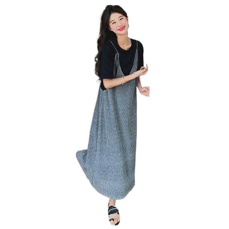 Summer 2026 Sweet Style Maternity Dress: Loose, Mid-Length, Belly-Concealing, Trendy Fake Two-Piece Design