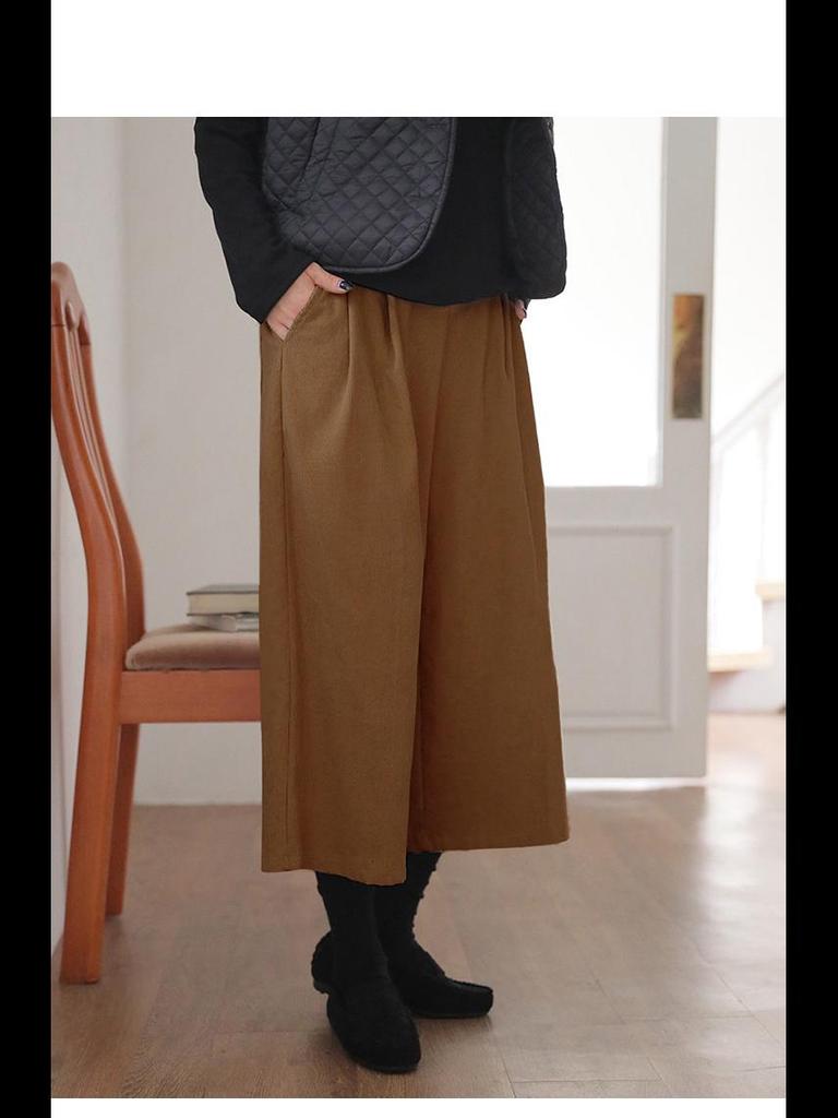 Wiosna 2025 Sztruksowe Krótkie Spodnie z Szerokimi Nogawkami: Luźny krój, Rozmiary od małych do plus size, Opcja z grubego aksamitu