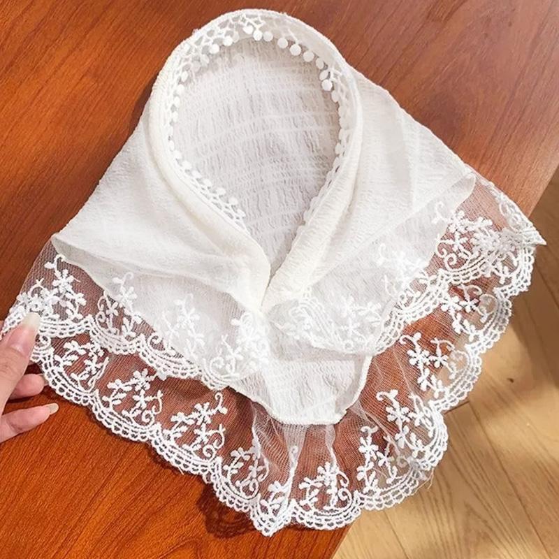 Fashion Summer Sweet Flower Lace Headscarf for Women Korean INS Triangle Scarf Hairband Cute Pastoral Style Hair Accessories