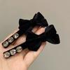 2pcs/set Retro Black Velvet Rhinestone Bow Duckbill Hair Clip Elegant Side Bangs Clip for Women Crystal Front Hair Accessories