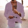 Summer Men's Solid Color Loose Single Breasted Lapel Cotton-Linen Long-Sleeve Shirt