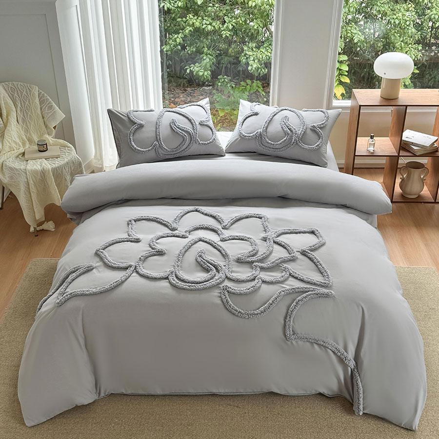 

1set Textured Tufted Duvet Cover Zipper Closure Soft Microfiber Boho Bedding Sets 1 Chic Quilt Cover 2 Pillowcase Twin сірий