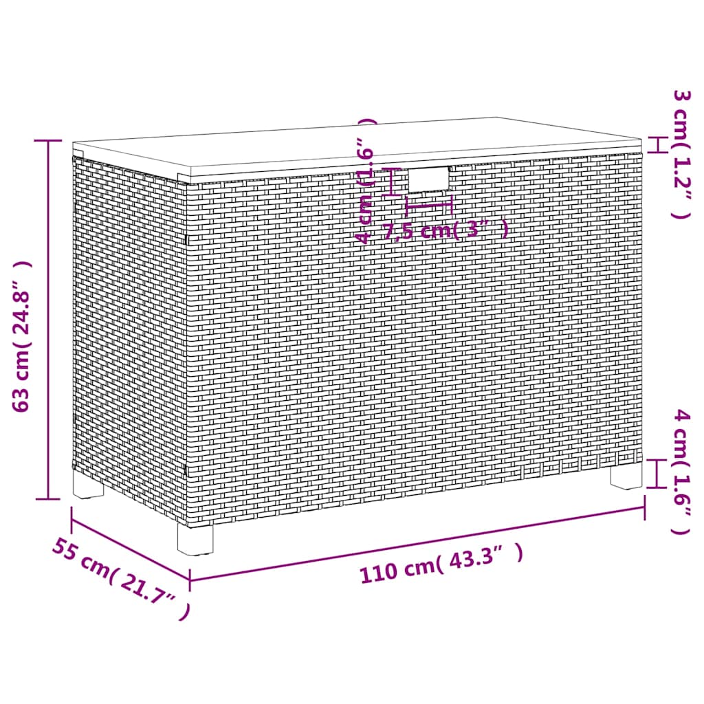 Garden Storage Box Gray 110x55x63 cm Poly Rattan Acacia Wood