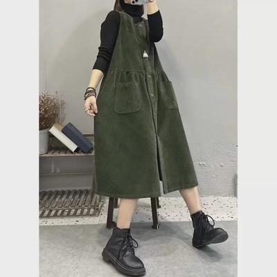 Rochie Vestă Retro din Catifea Corduroy Toamnă/Iarnă 2024 - Largă, Reducătoare de Vârstă, Fustă Versatilă pentru Femei