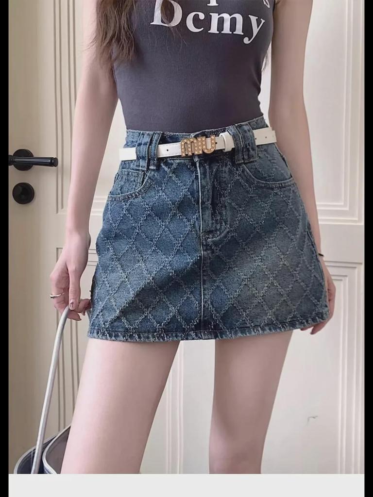 Women's High-Waisted A-Line Retro Denim Skirt—Summer Design, Anti-Exposure, Slim Fit, Short Length