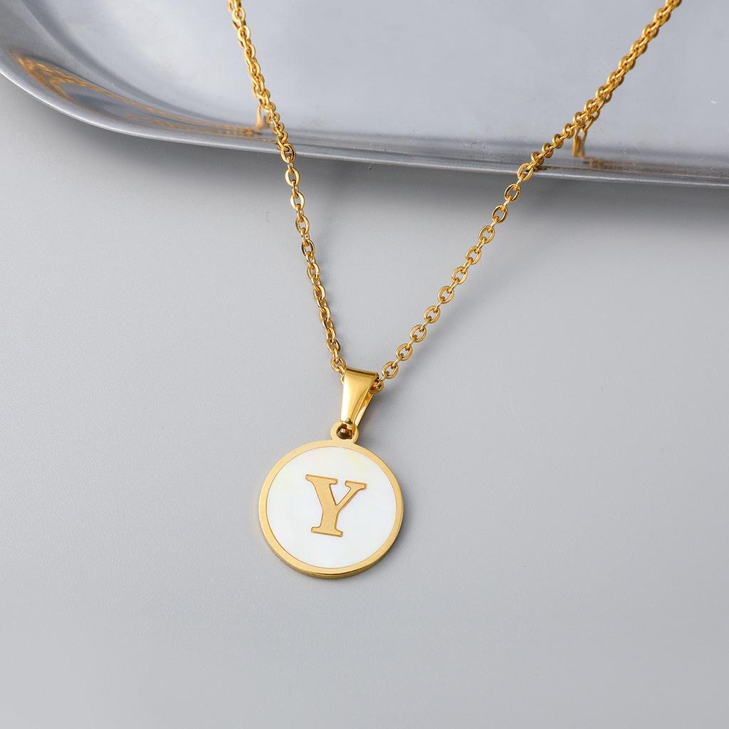 Stylish Stainless Steel Shell Letter Necklace For Women Round Titanium Steel Pendant Necklace With English Alphabet Letters