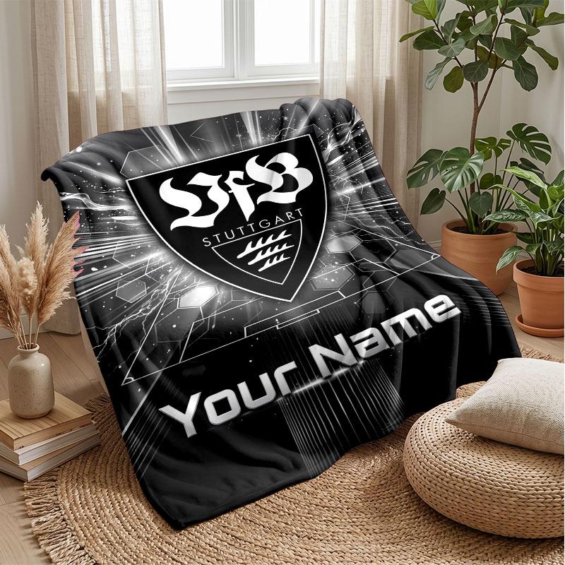 VfB Stuttgart FC Coperta in Flanella con Nome Personalizzato Logo Calcio Coperta in Pile Personalizzata Regalo Speciale per Divano Camera da Letto Casa