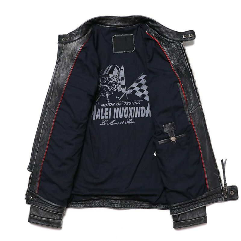 Vintage Szara Motocyklowa Prawdziwa Skórzana Kurtka Męska Biker Naturalna Skóra Bydlęca Kurtki Męskie Slim Cool Odzież Płaszcz