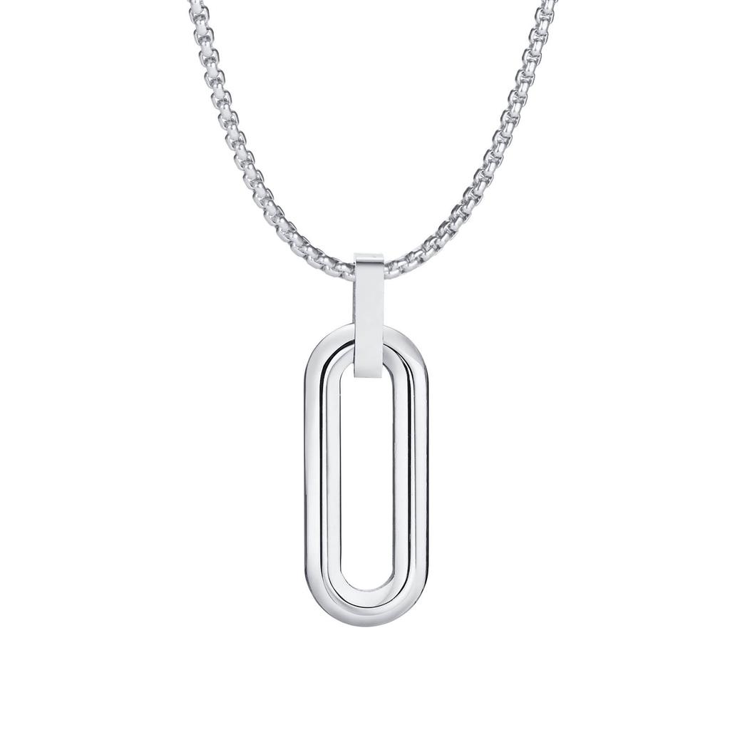 Vnox Geometric Necklaces for Men Women, Hollow Pin Shaped Pendant with Box Chain, Stainless Steel Collar Unisex Jewelry