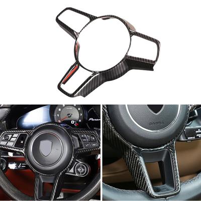 For Porsche Macan 2014 2015 2016 2017 2018 ABS Carbon Fiber Texture Interior Steering Wheel Cover Trim